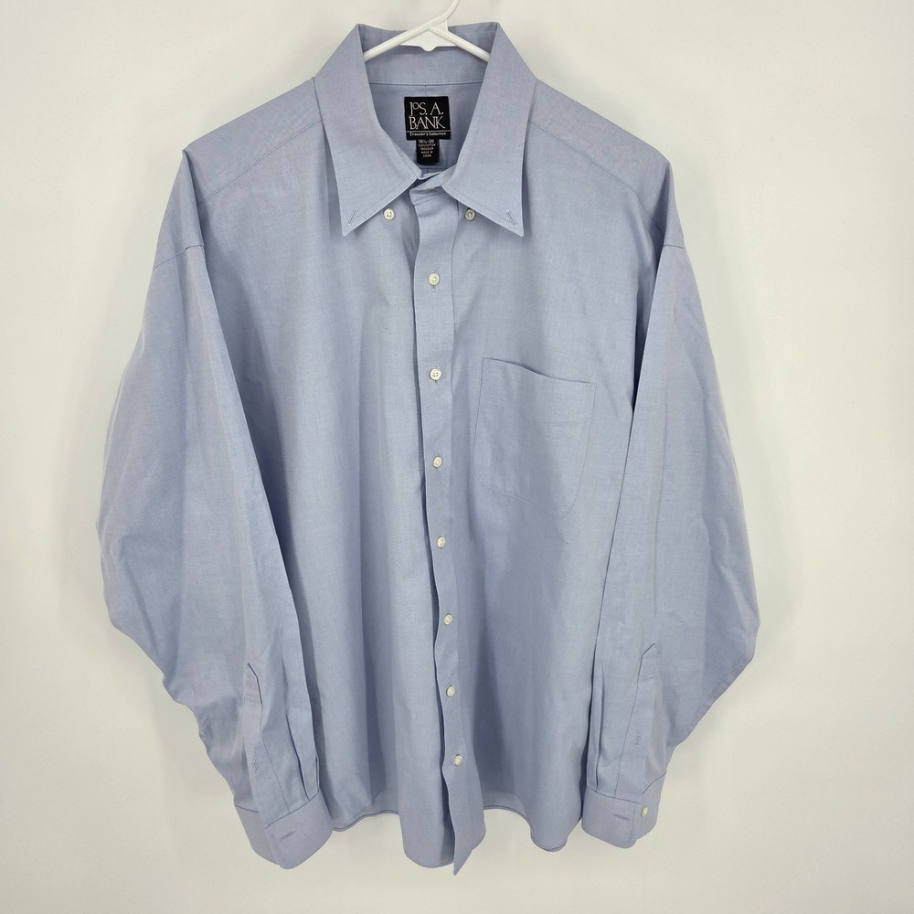 Jos A Bank Traveler's Collection Button Down Shirt Mens 16.5-36 Blue Long Sleeve